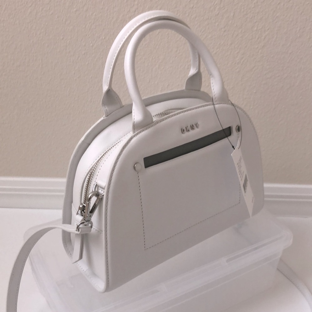 DKNY CONVERTIBLE MINI SATCHEL CROSSBODY HEAVY NAPPA LEATHER - WHITE NWT
